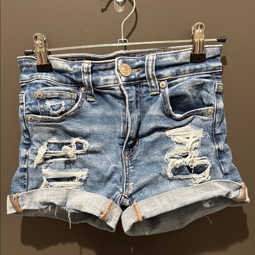 American Eagle Outfitters Blue Distressed Jean Shorts